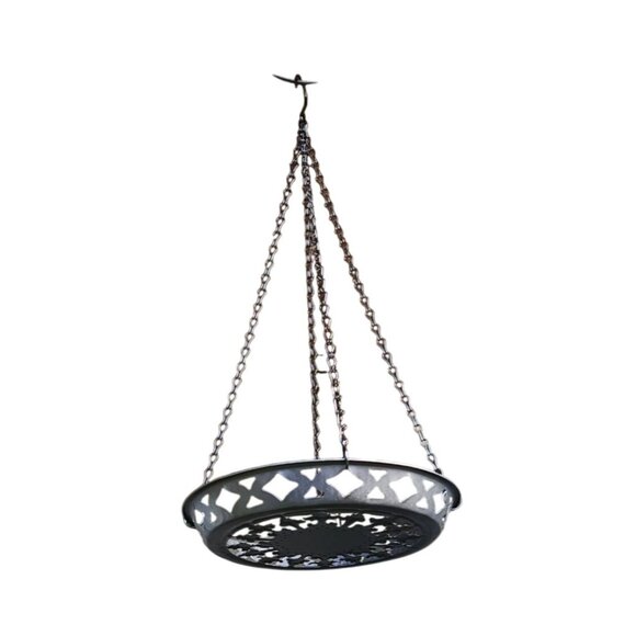 Black Metal Hanging Planter Basket with Decorative Chains Indoor Outdoor Rustic - Picture 2 of 6